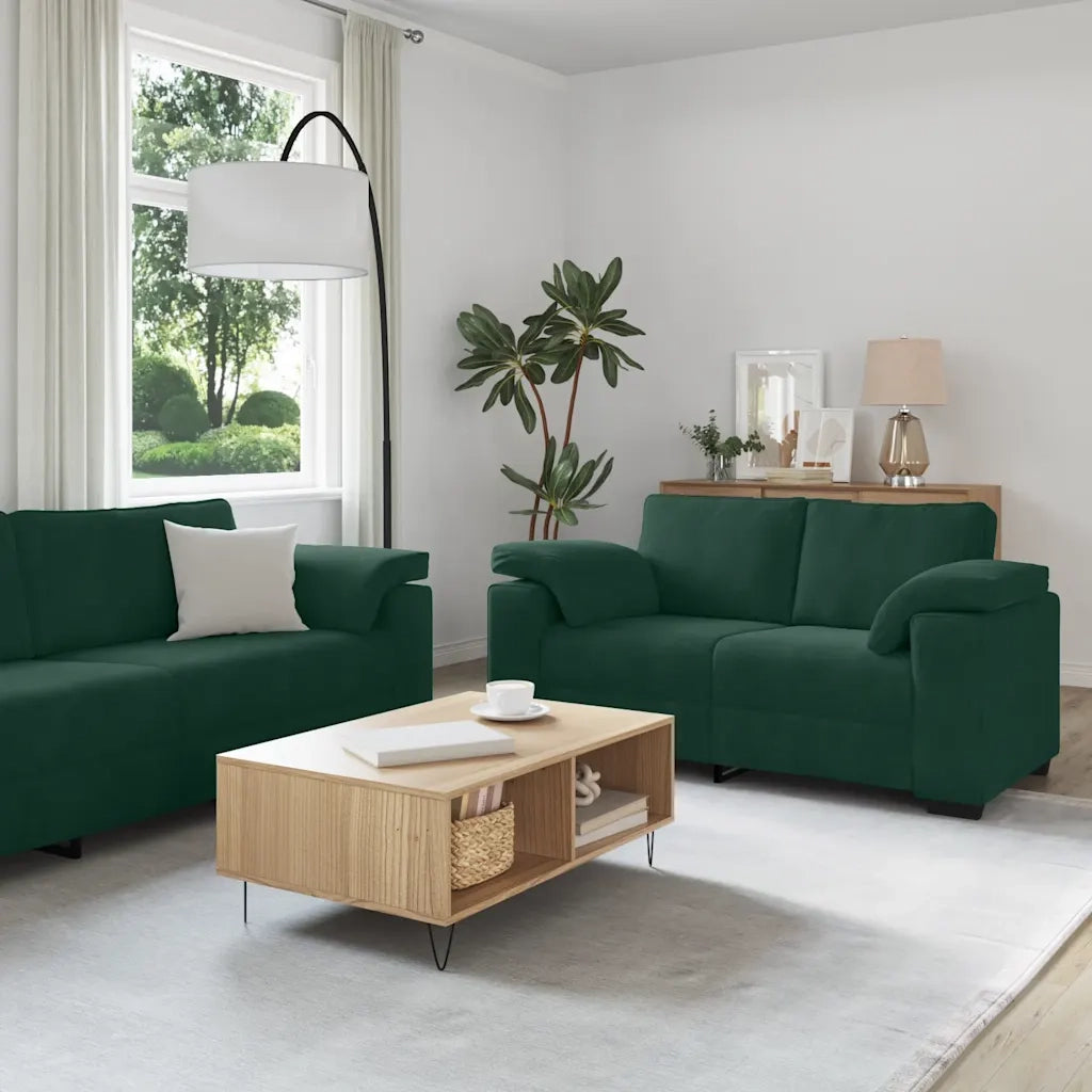 vidaXL Set di Divani 3 pz con Cuscini Verde scuro in Velluto