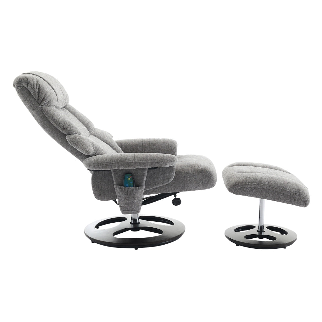 Poltrona Relax Massaggiante Reclinabile con Poggiapiedi Girevole ¨C MINIMAL ¨C Tessuto Chenille Grigio