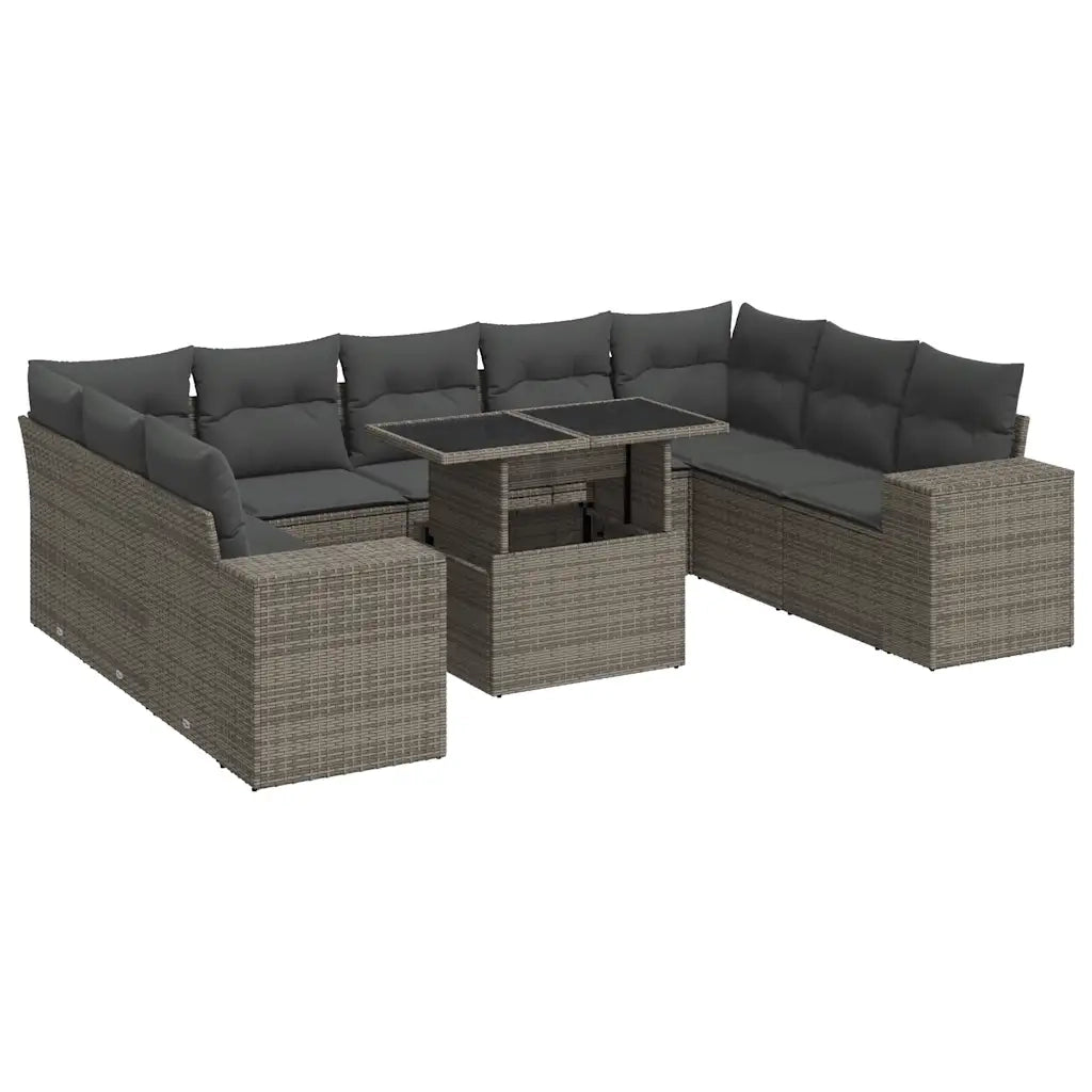 Set Divano da Giardino 10 pz con Cuscini Grigio in Polyrattan 3326861