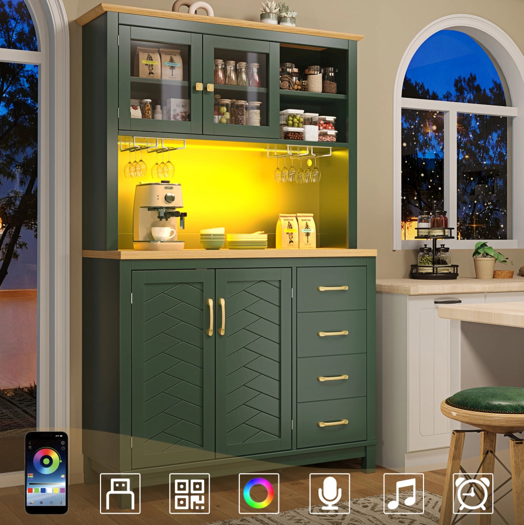 Mobile da cucina in MDF verde con LED, 105,5x40x180 cm