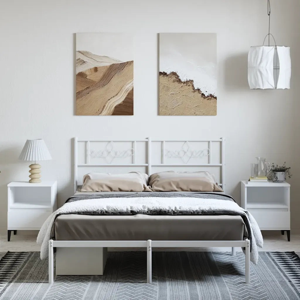 Giroletto con Testiera Metallo Bianco 135x190 cm 355315