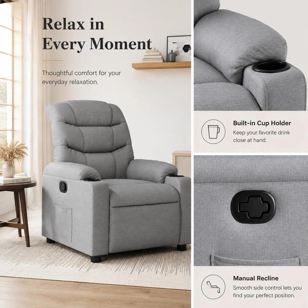 Reclining Armchair, Light Grey Fabric