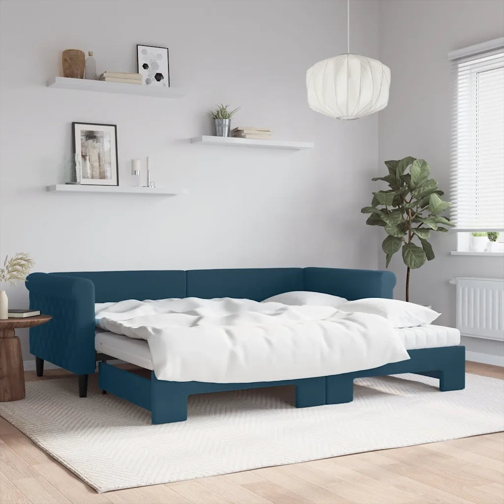 Divano Letto Estraibile con Materassi Blu 90x200 cm Velluto 3197794