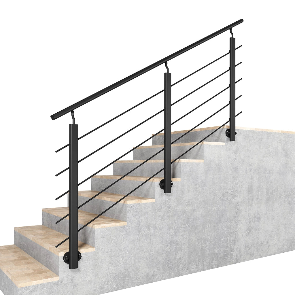 Ringhiera kit in alluminio , Corrimano per scala Lungh. 200 cm, Montaggio laterale, uso interno ed esterno, nero opaco