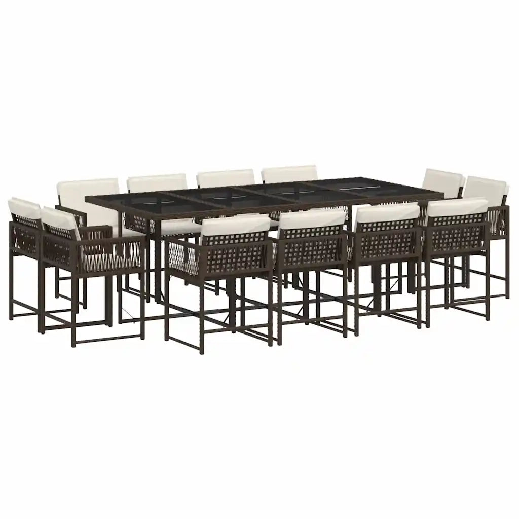 Set da Pranzo da Giardino 13pz con Cuscini Marrone Polyrattan 3211581