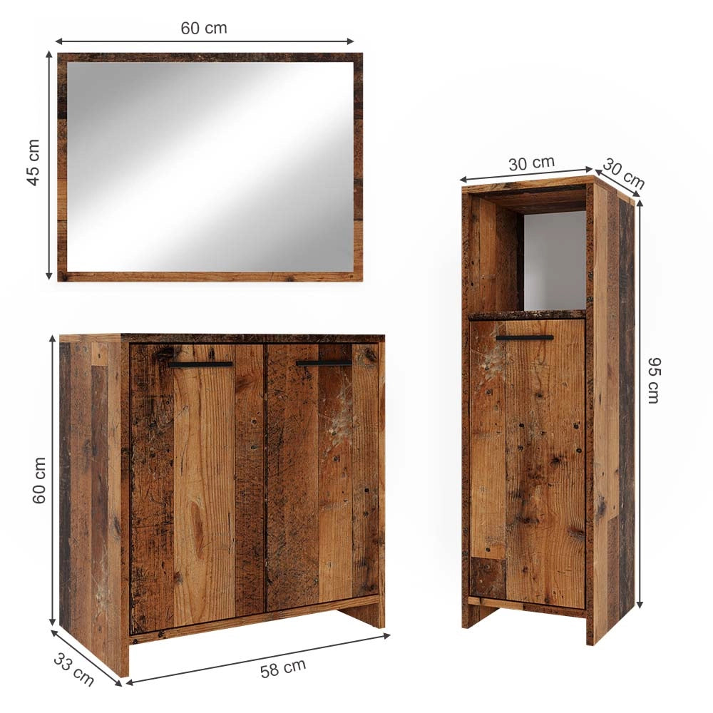 Vicco Set mobili bagno Rovere rustico 3 parti, con armadio midi