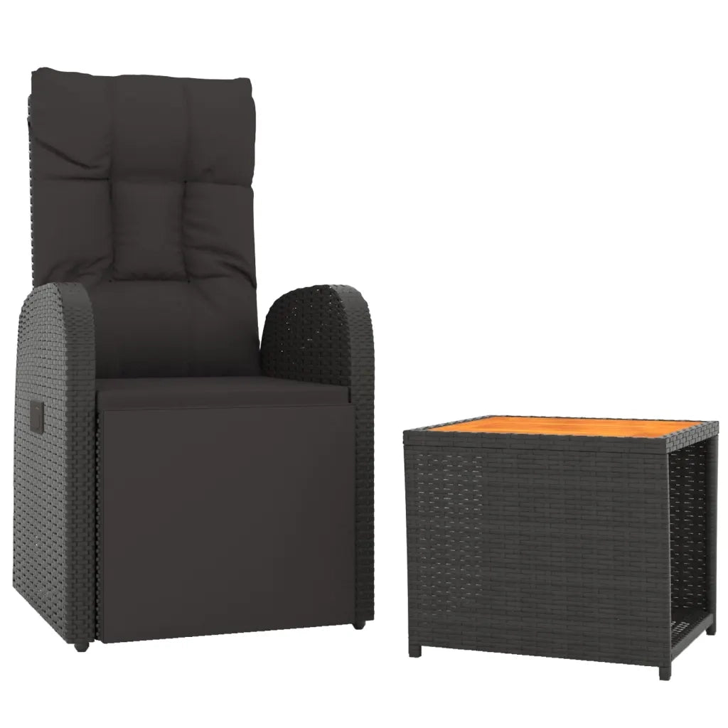 Set Mobili Giardino 2pz | Set Salotto da Giardino Nero Polyrattan e Legno Massello Acacia