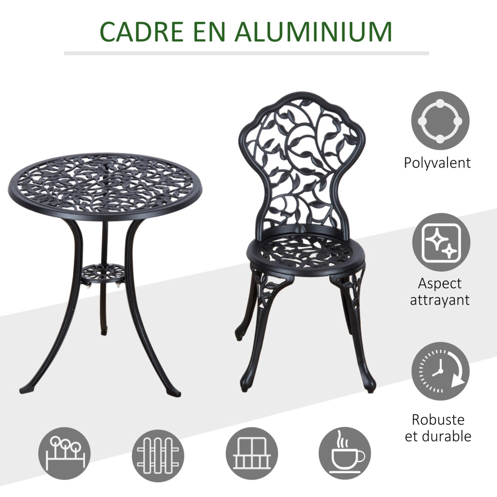 Set Bistrot 3 Pezzi con 2 Sedie e 1 Tavolo Tondo ¨C zephmum ¨C Nero, per Giardino