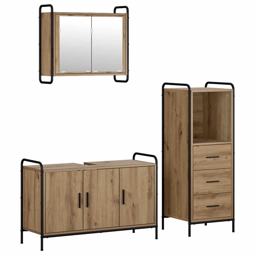 Set di Armadi da Bagno 3 pz Rovere Artigianale 3444530