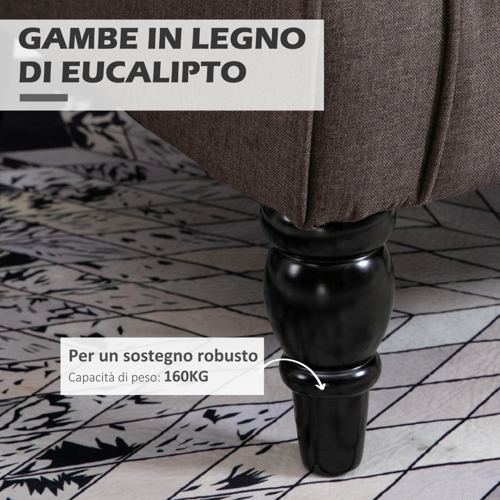 Poltrona per Salotto in Stile Francese con Seduta Imbottita e Cuscini 74x86x102 cm in Poliestere Marrone