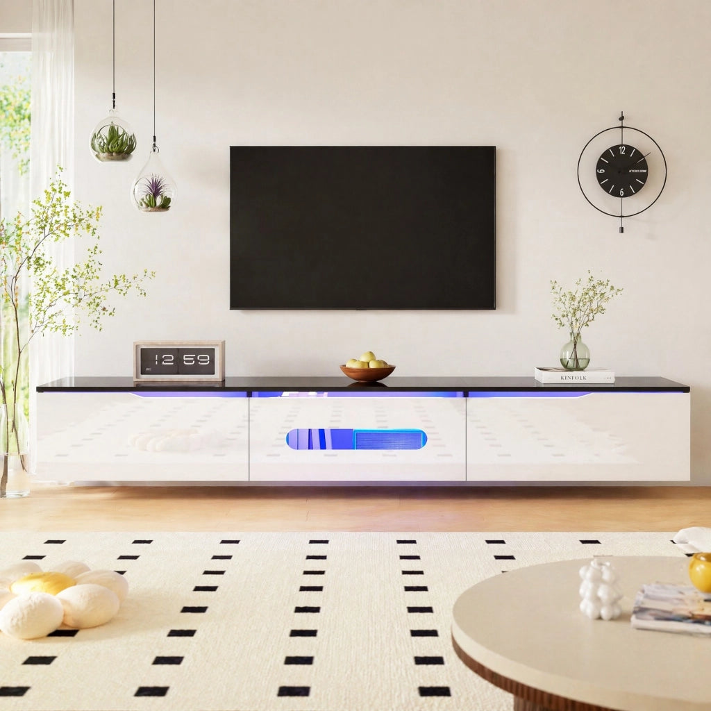 Mobile TV sospeso o da pavimento 180 cm nero e bianco con LED RGB Bluetooth