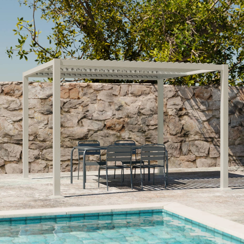 Pergola bioclimatica 3x3m in alluminio e acciaio, lamelle orientabili,