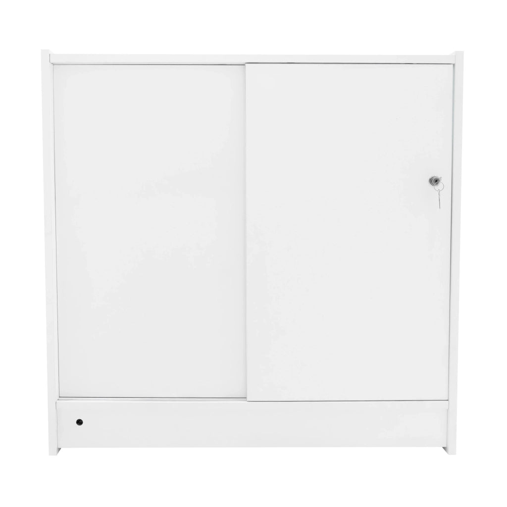Bancone LED Bianco C900 con Vetrina, Ante Scorrevoli e Ripiani – Bloccabile