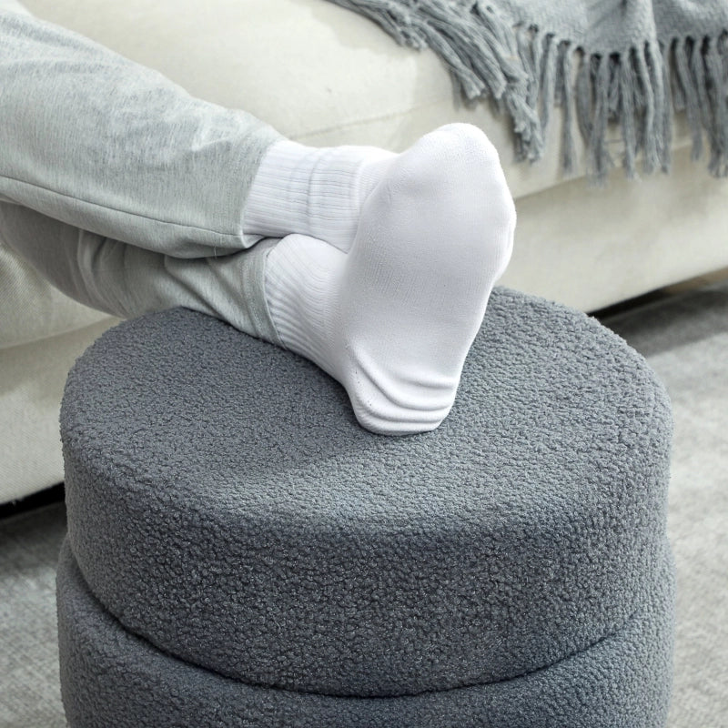 Pouf rotondo in Teddy Fleece, Ø40x45 cm, grigio scuro, portata 120 kg