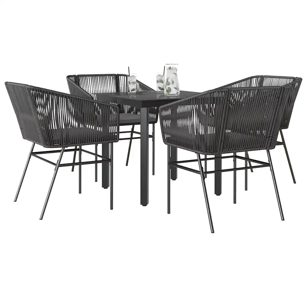 Set da Pranzo da Giardino con Cuscini 5 pz Polyrattan Vetro