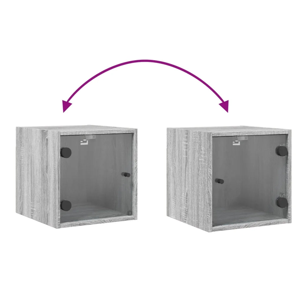 Comodino con Anta in Vetro Grigio Sonoma 35x37x35 cm 836472