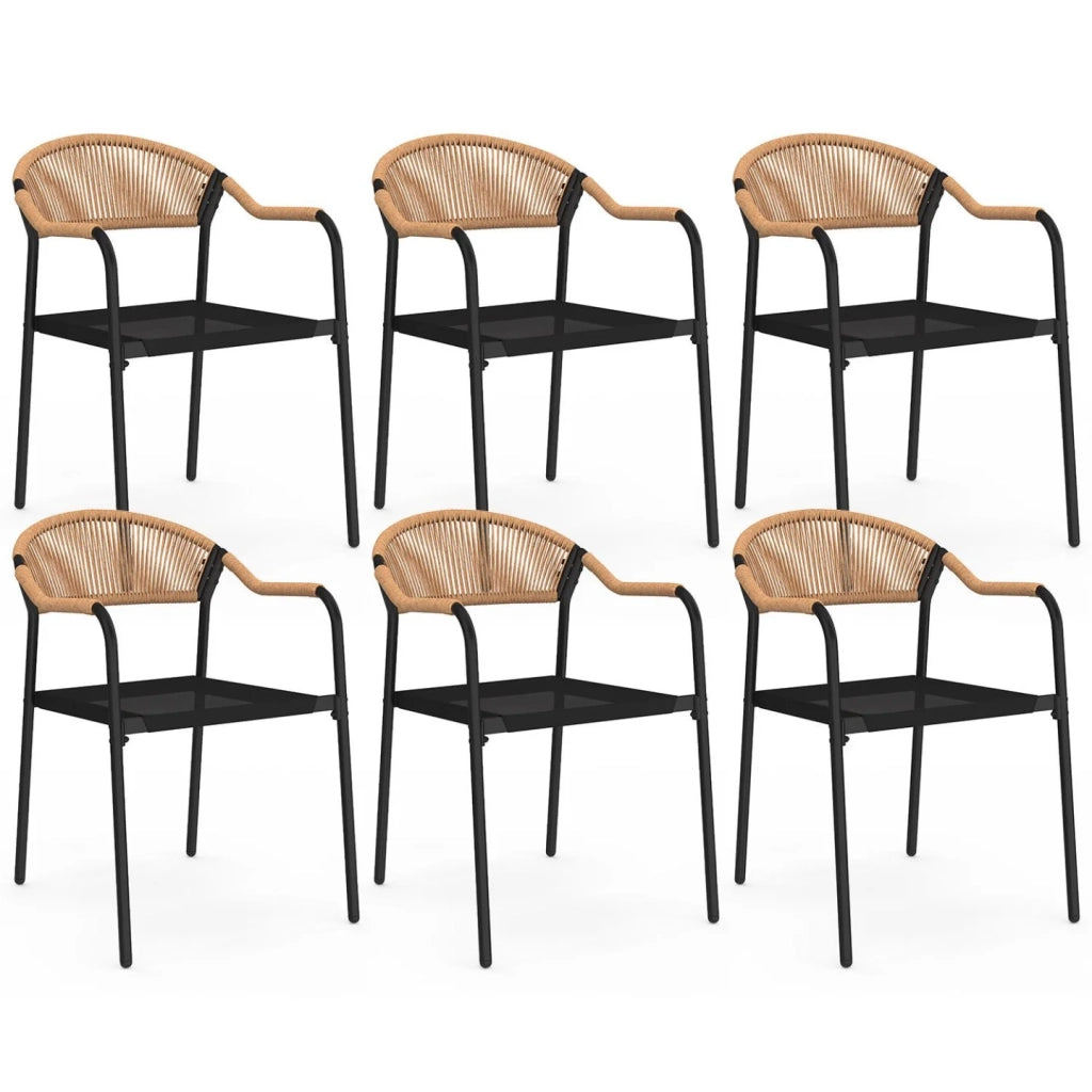 IDMarket - Set di 6 sedie da giardino MADEIRA in metallo, corda e textilene nero e rattan chiaro