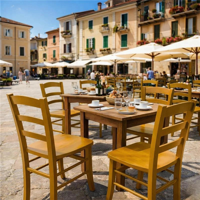 SET 4 SEDIE PAESANA IN LEGNO CON SEDUTA COMPATTA E SCHIENALE ALTO H 88 X L 45 X P 45 CM COLORE GIALLO