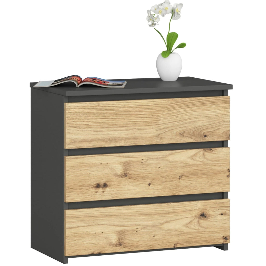 Comodino AKORD CL3 Grigia Grafite 60 cm 3 cassetti inserto frontale Quercia Artisan 60x35x57 cm