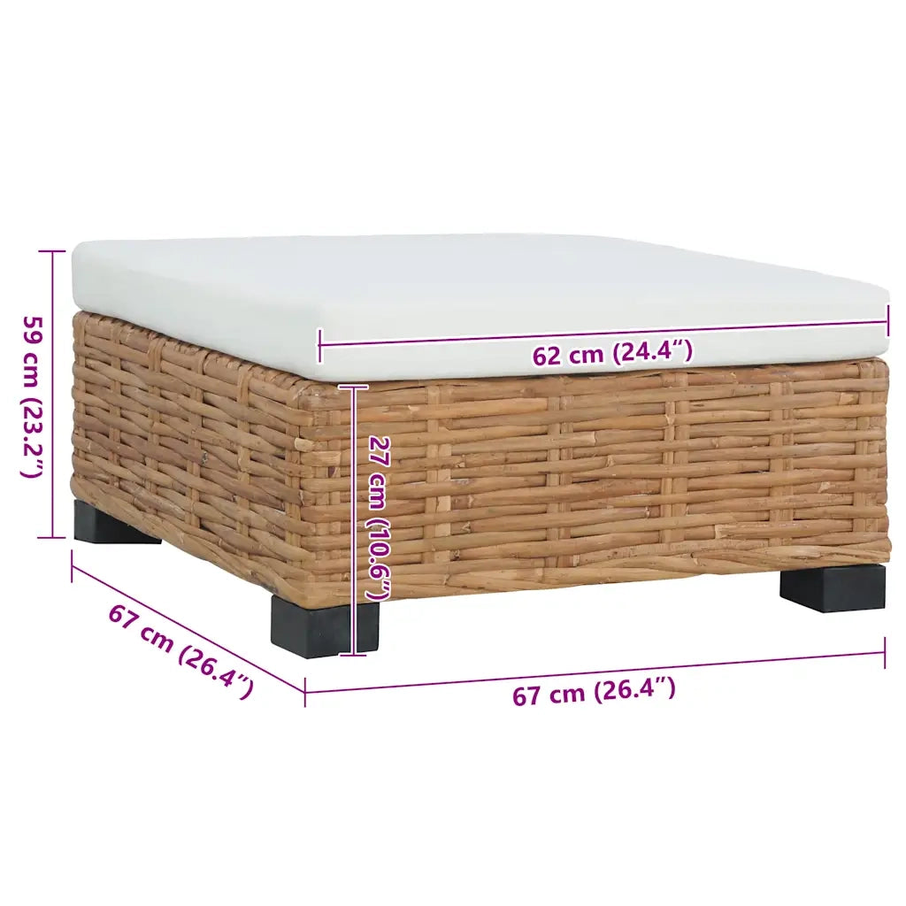 Sedia da giardino-Poggiapiedi con Cuscino in Rattan Naturale