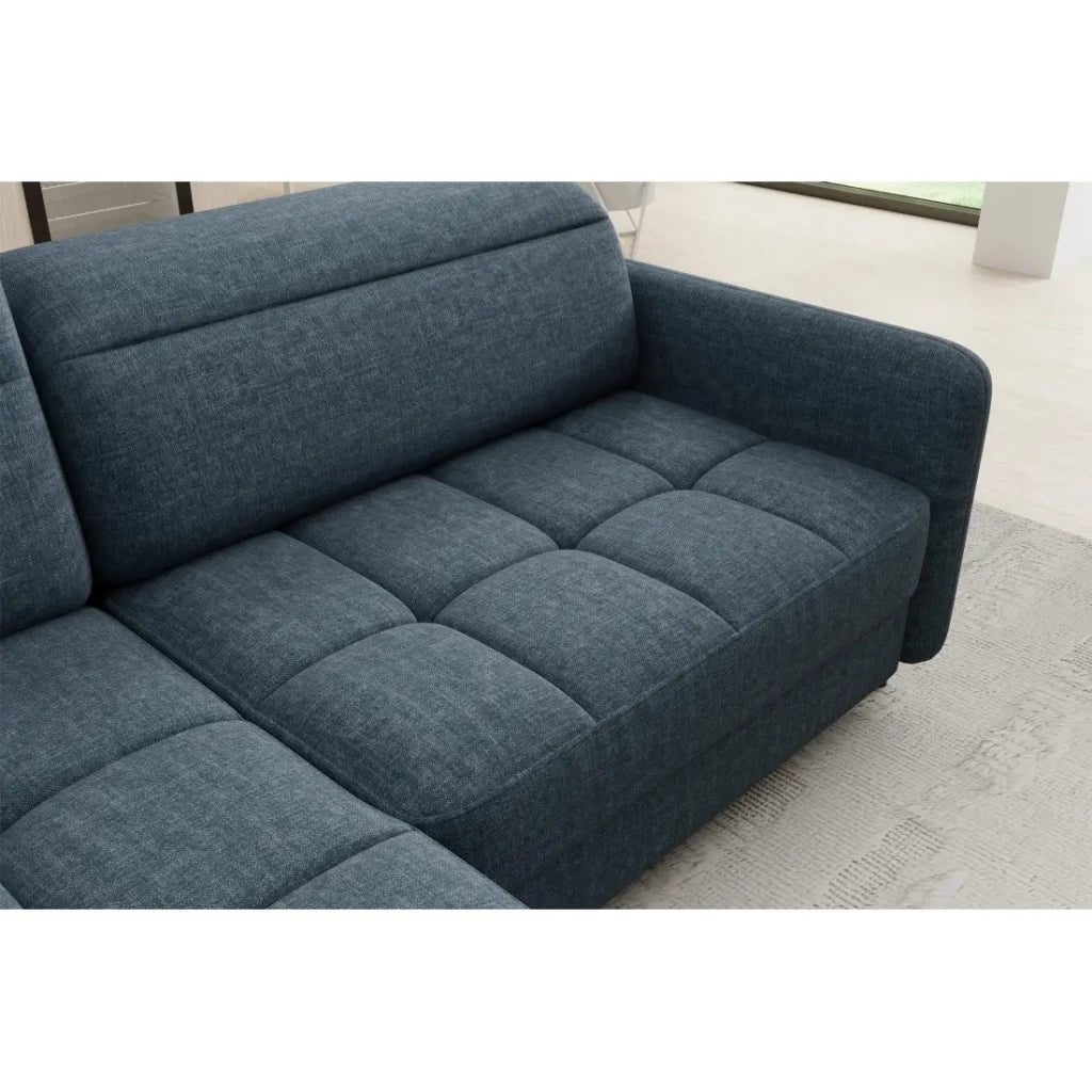 Divano angolare sinistro convertibile BARNEA 208 cm blu scuro con contenitore