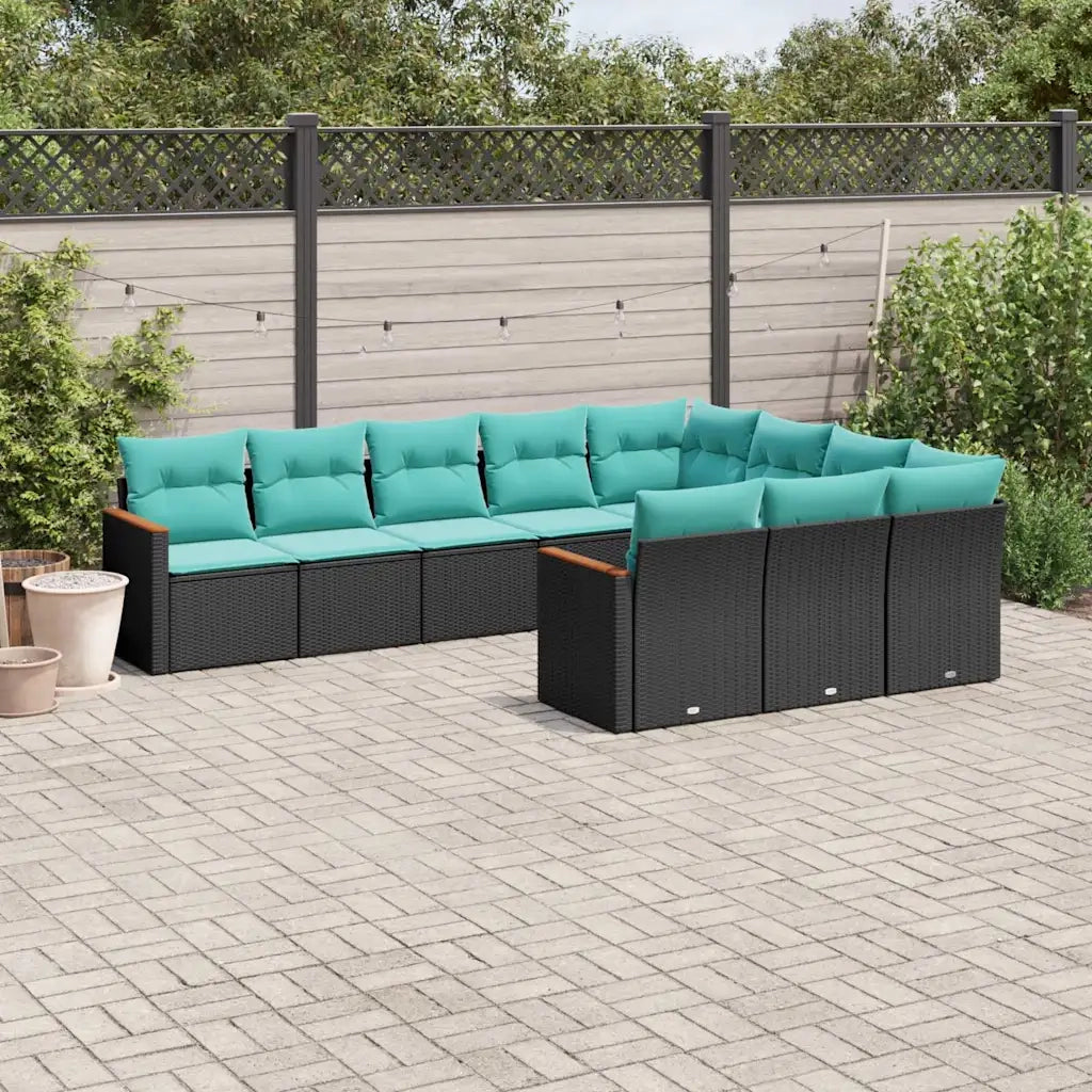 Set Divani da Giardino 10 pz con Cuscini Nero in Polyrattan 3226337