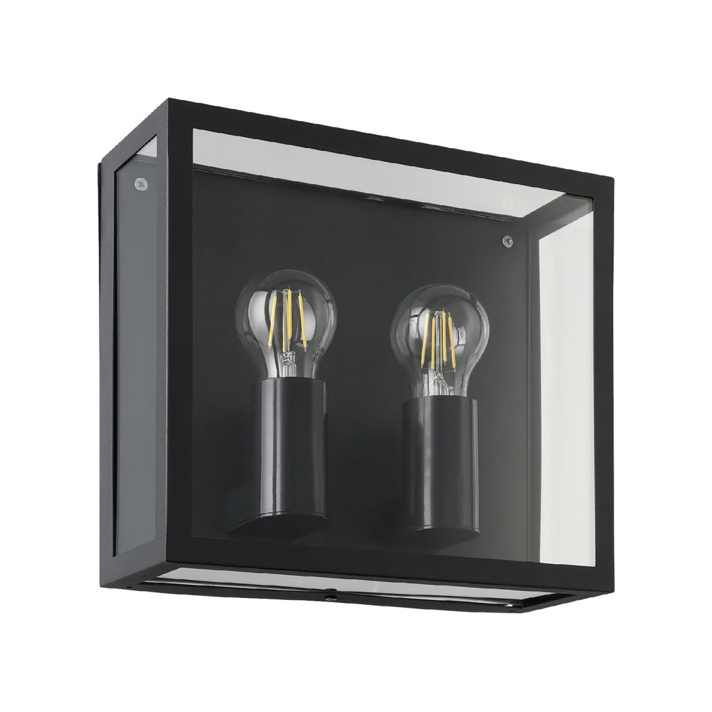 Applique Esterno Contemporanea Alamonte 1 Acciaio Nero Vetro Bianco 2 Luci E27