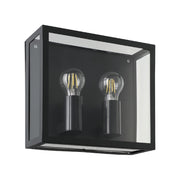 Applique Esterno Contemporanea Alamonte 1 Acciaio Nero Vetro Bianco 2 Luci E27
