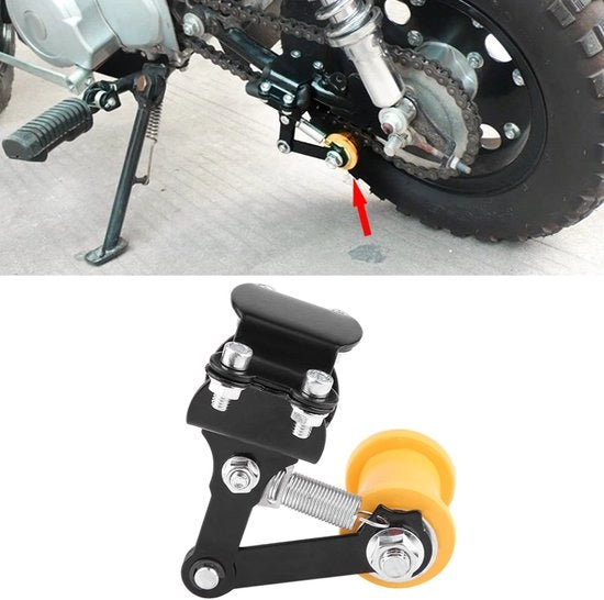 Kit di regolazione catena per motocicletta - Installazione facile - Regolatore catena adattabile - Compatibilità universale - Pulegge di guida di sicurezza - Utensile di supporto pratico - Regolazione catena efficiente