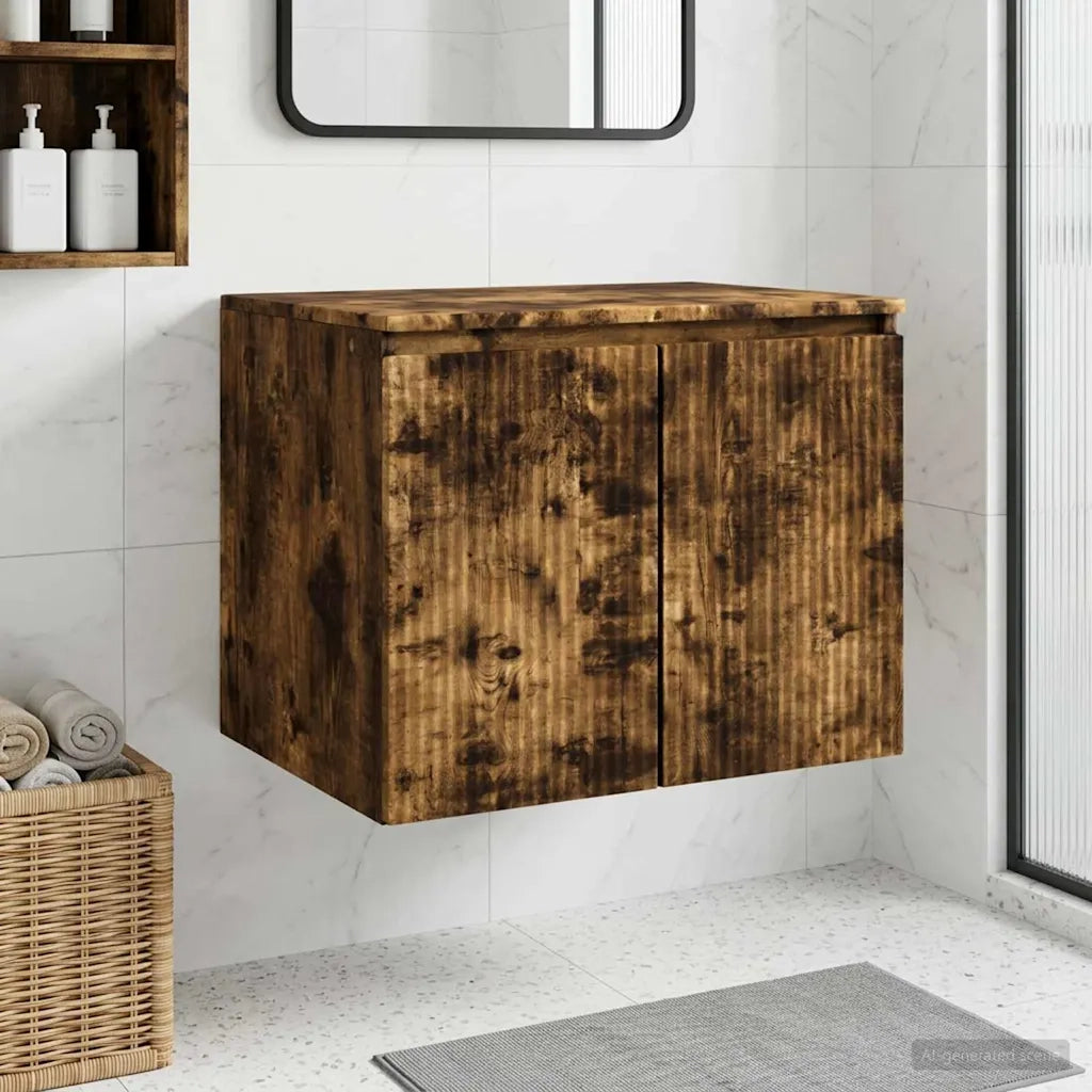 Mobiletto da Bagno a Muro Rovere Fumo 62,5 x 44,5 x 50 cm 890477