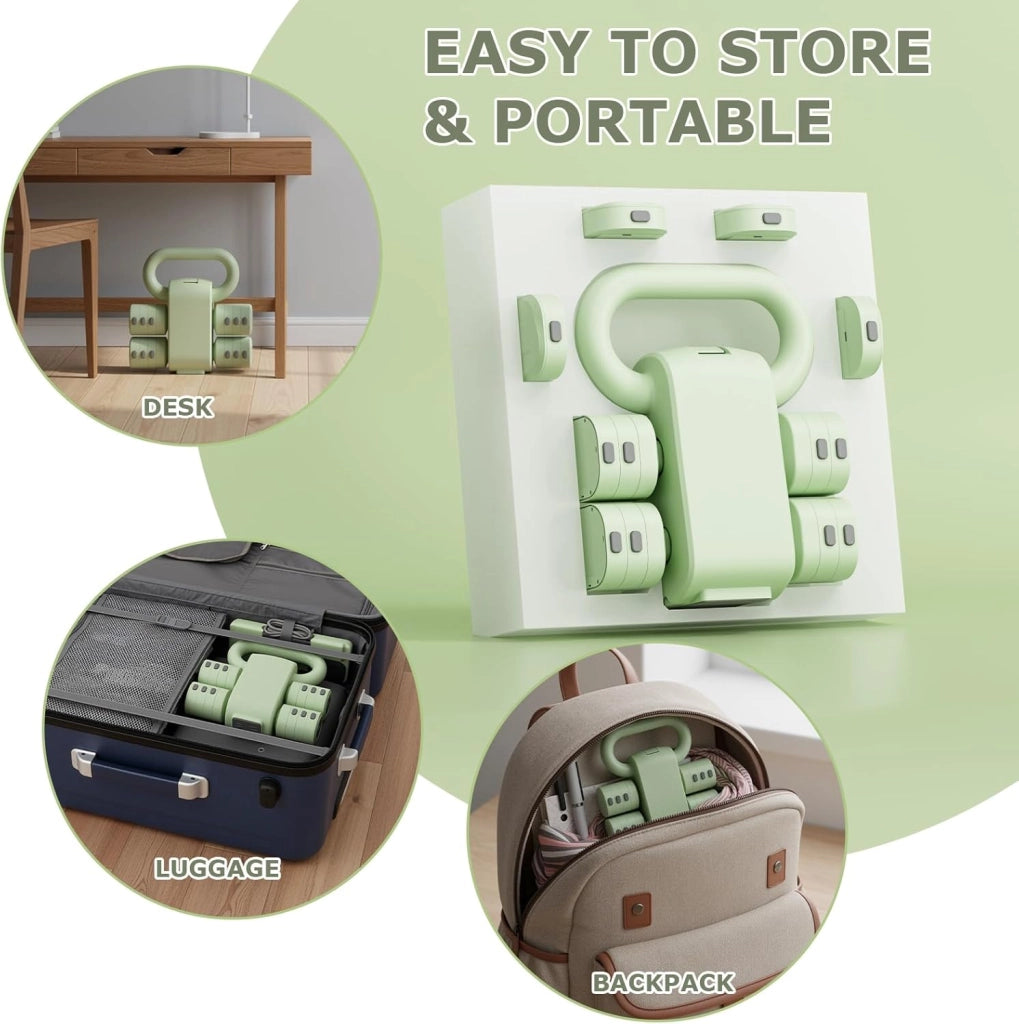 Set di 2 manubri regolabili 2 in 1, per donne e uomini, 4 livelli di peso con adattatore kettlebell, set di manubri per casa (Verde)
