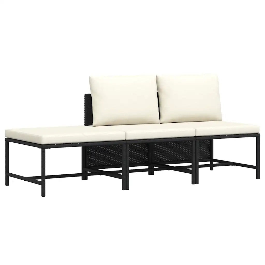 Set Divani da Giardino 3 pz con Cuscini in Polyrattan Nero cod mxl 70682