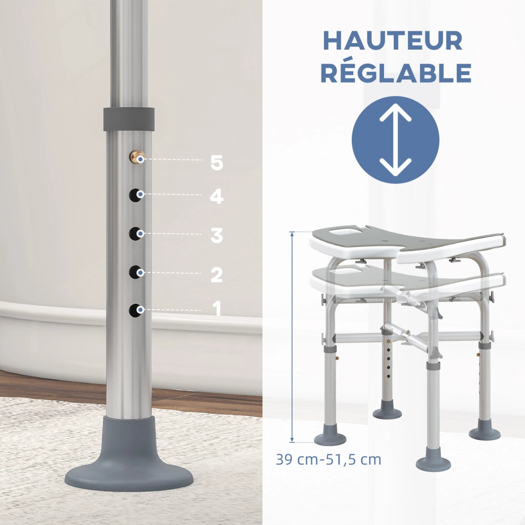Sgabello da doccia con altezza regolabile e barra di supporto ¨C zephmum ¨C grigio 39-51.5 cm