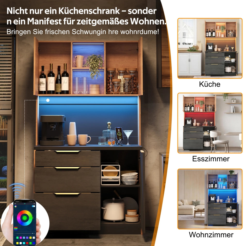 Colonna cucina moderna in MDF con LED e presa USB