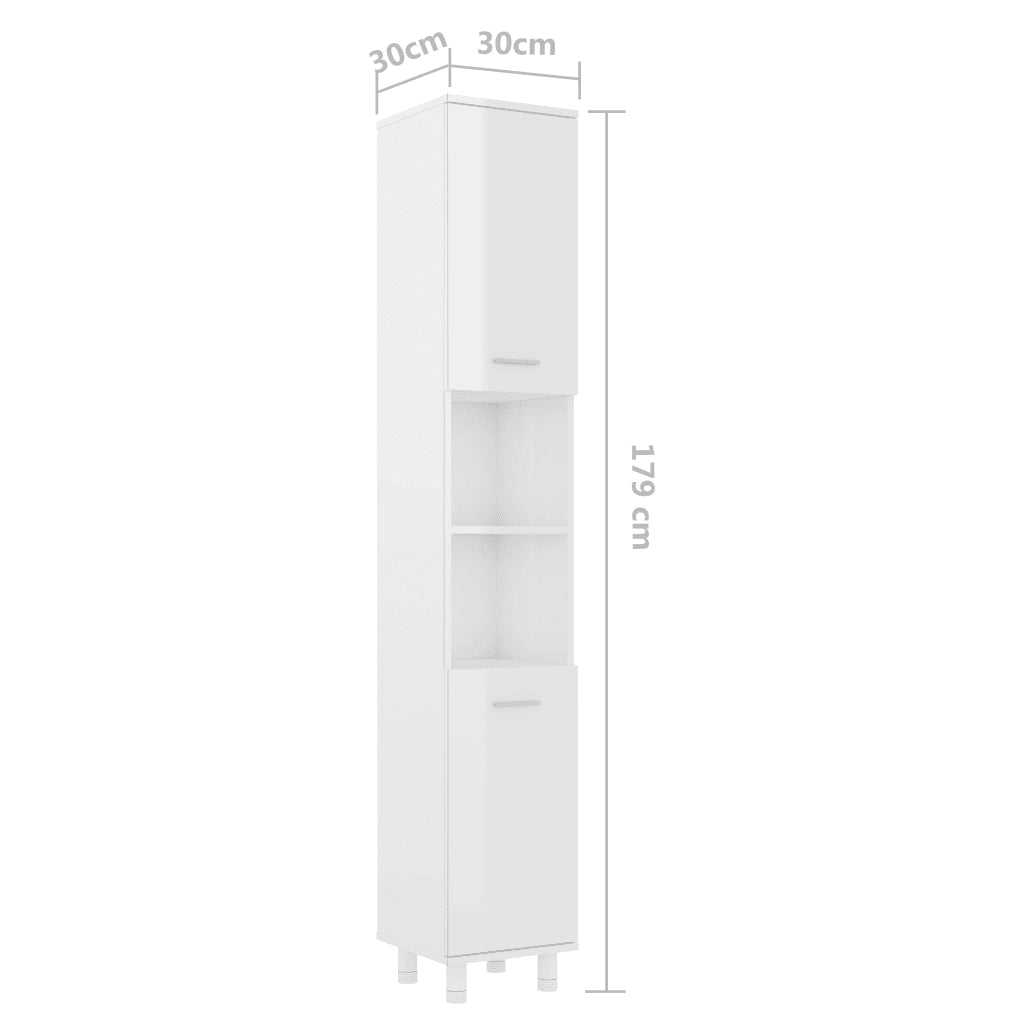 Mobile da Bagno Bianco Lucido 30x30x179 cm in Legno Multistrato 802630