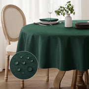 Tavolino con tovagliato in tessuto di lino a forma rotonda, circa 160 cm, colore verde natalizio, lavabile, 210 g/m², impermeabile all'acqua, adatto per esterno, per occasioni festive, autunno, inizio scuola.