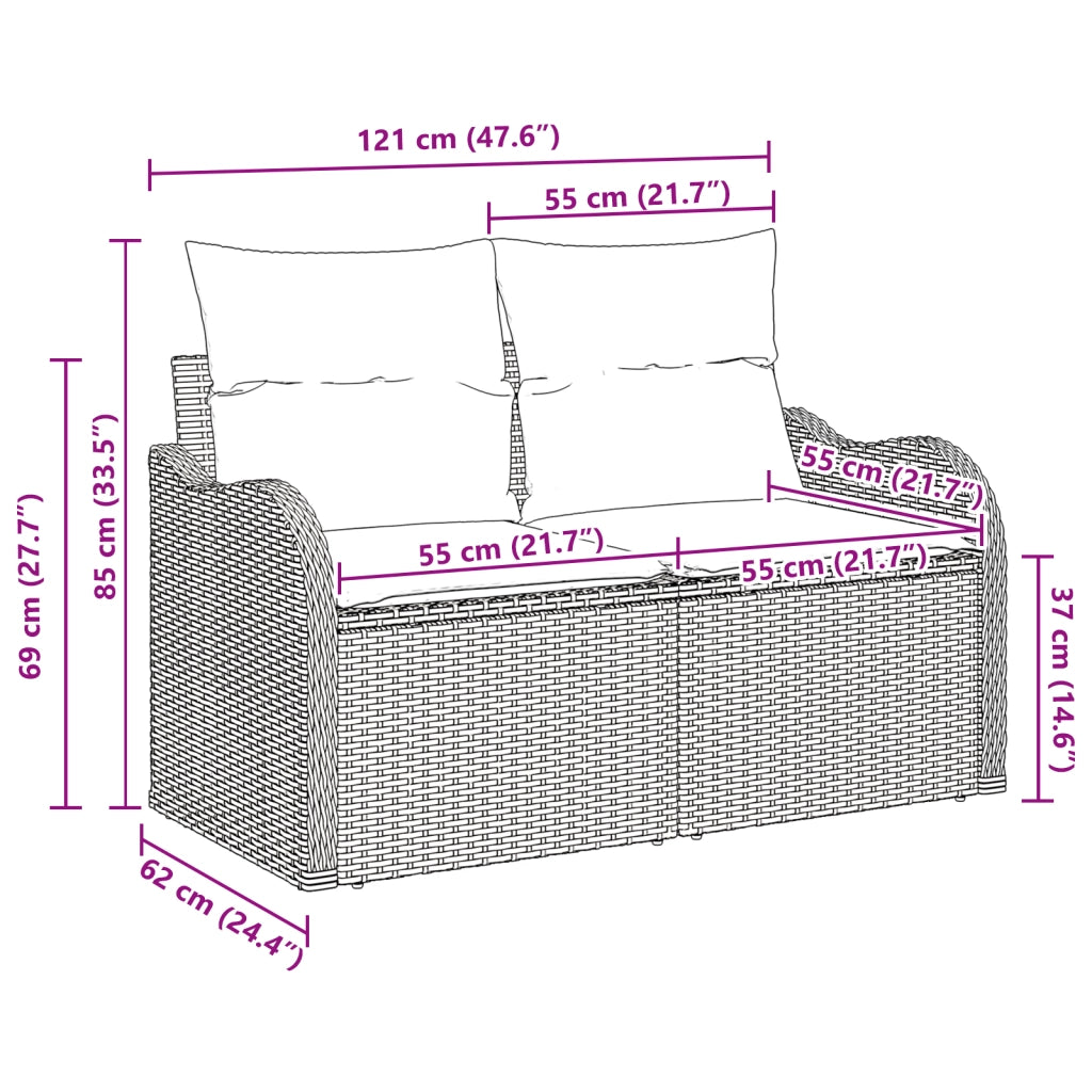 Divano da giardino a 2 posti  con spazio di archiviazione e cuscini grigio chiaro in rattan sintetico