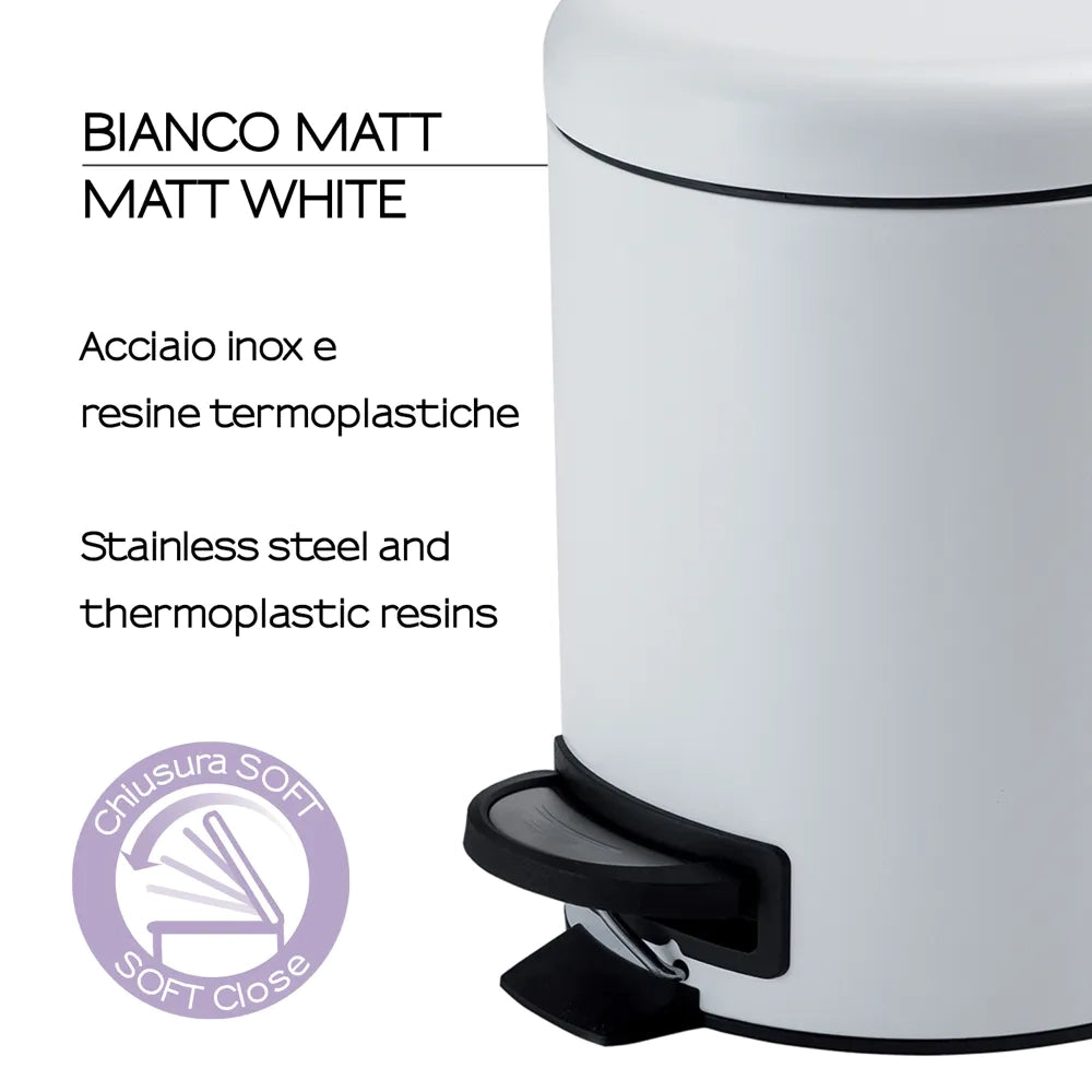 Portarifiuti 3LT in acciaio inox bianco opaco | Potty