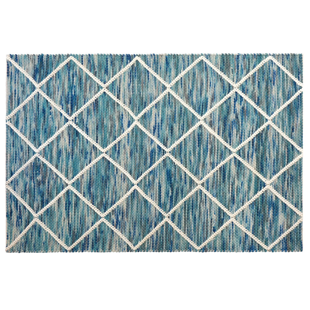 Tappeto tappetino Blu 140 x 200 cm Lana Motivo Geometrico soggiorno