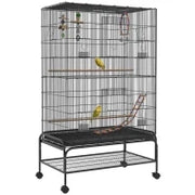 Voliera Gabbia per Uccelli con Posatoi e Giocattoli, Vassoio Estraibile, 97cm x 58cm x 160cm, Nero
