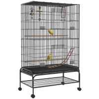 Voliera Gabbia per Uccelli con Posatoi e Giocattoli, Vassoio Estraibile, 97cm x 58cm x 160cm, Nero