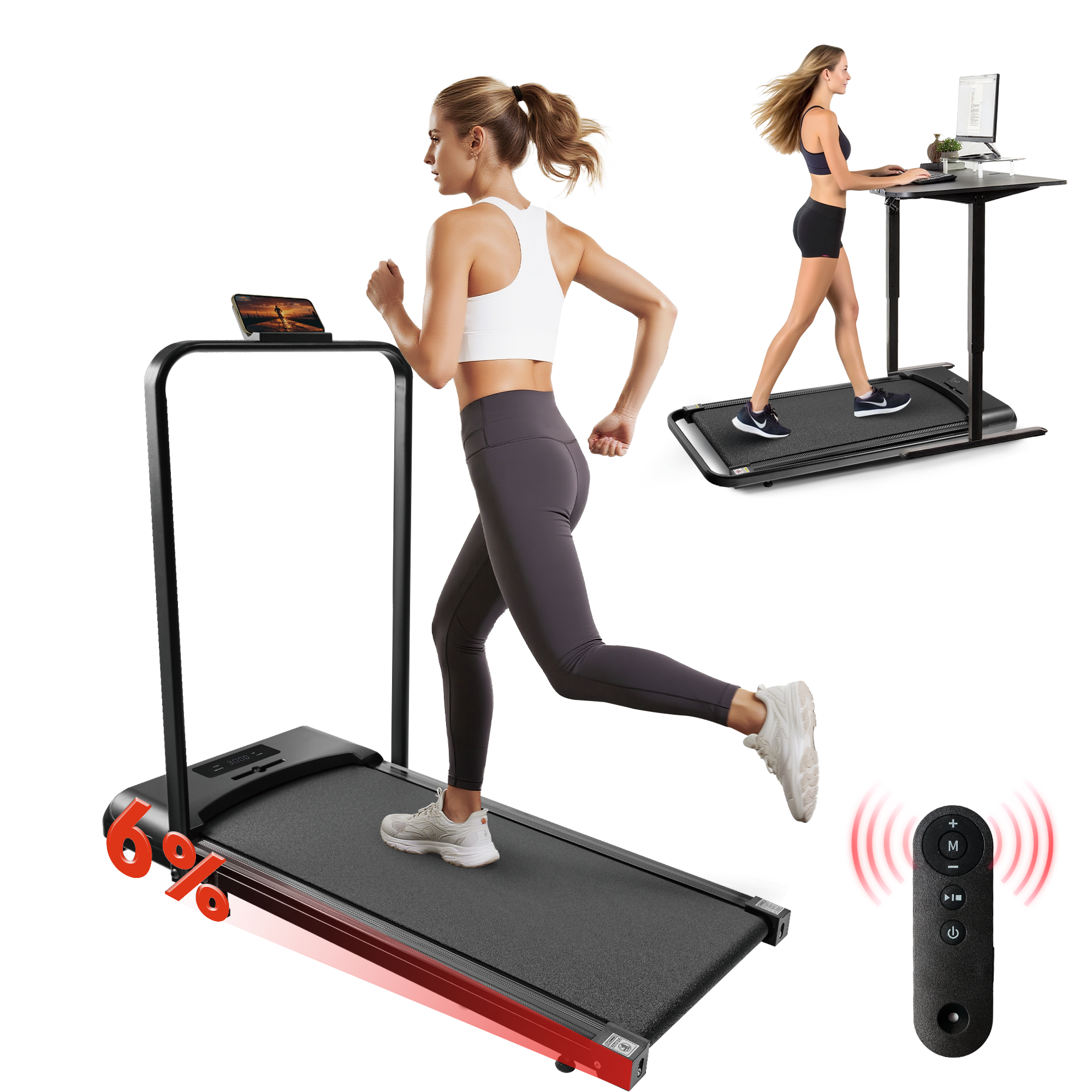 ZMH Tapis roulant domestico con schermo LED e telecomando barre di supporto pieghevoli