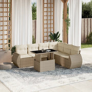 Set Divani da Giardino 7 pz con Cuscini Beige in Polyrattan