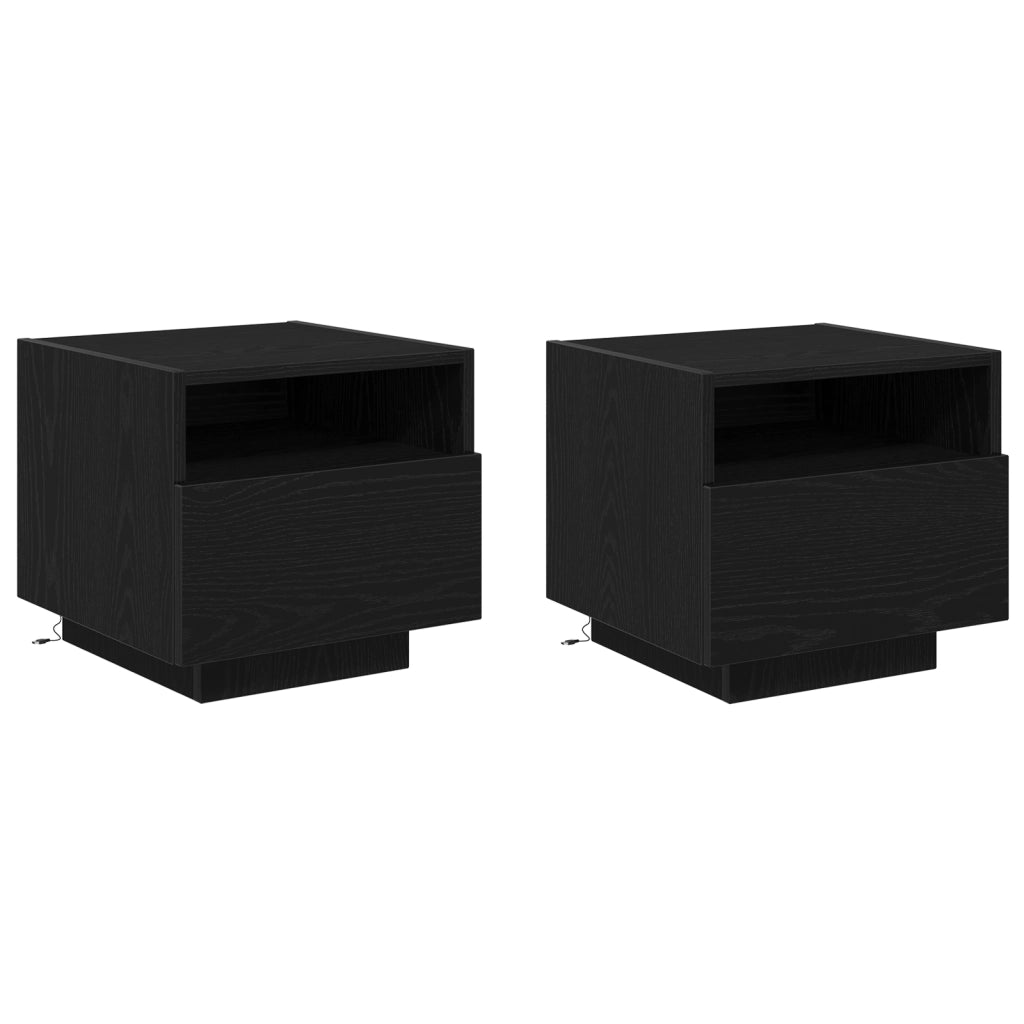 Comodini con Luci LED 2 pz Nero Rovere 40x39x37 cm