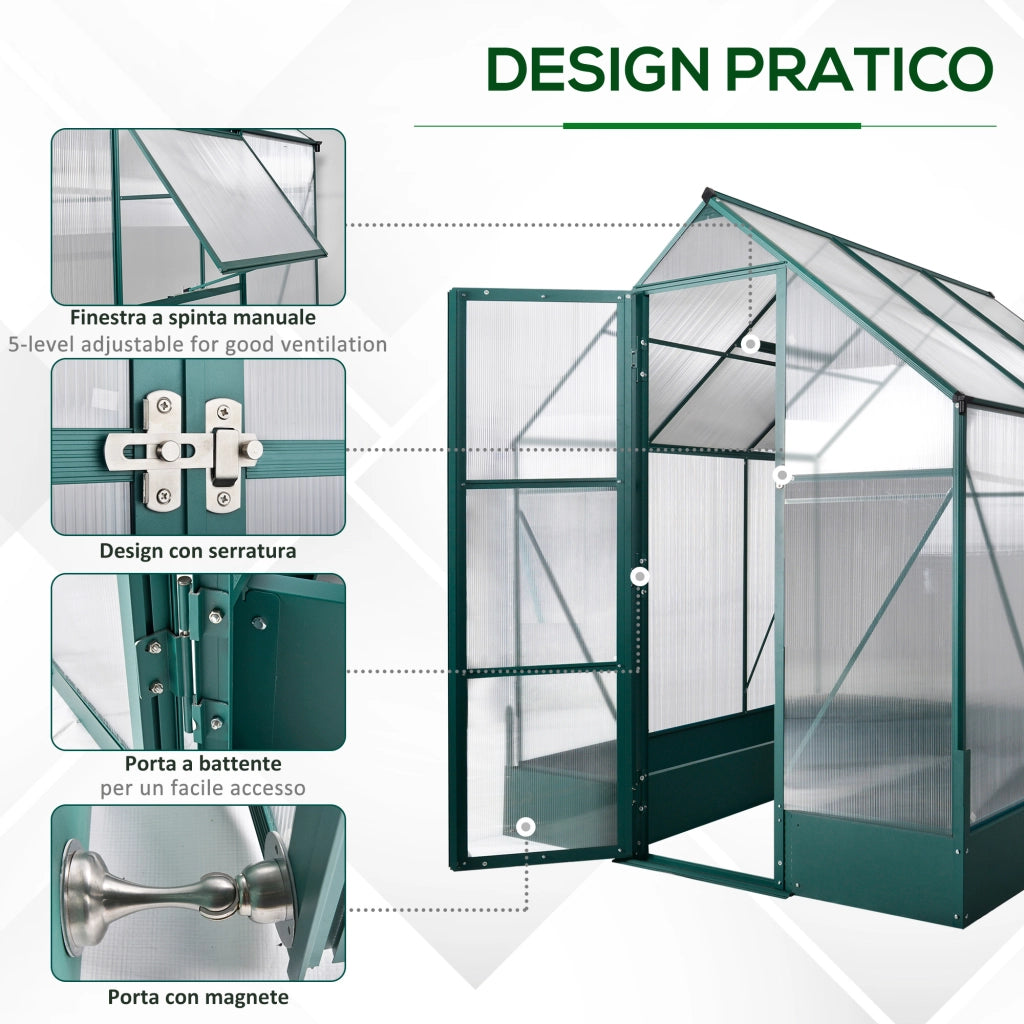 Easycomfort Serra da Giardino in Policarbonato e Alluminio con Finestre e Base Inclusa, 190x190x220 cm