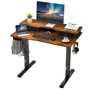 Scrivania elettrica regolabile in altezza con 2 cassetti, Scrivania con supporto per monitor 100 x 60 cm Marrone-Scrivanie