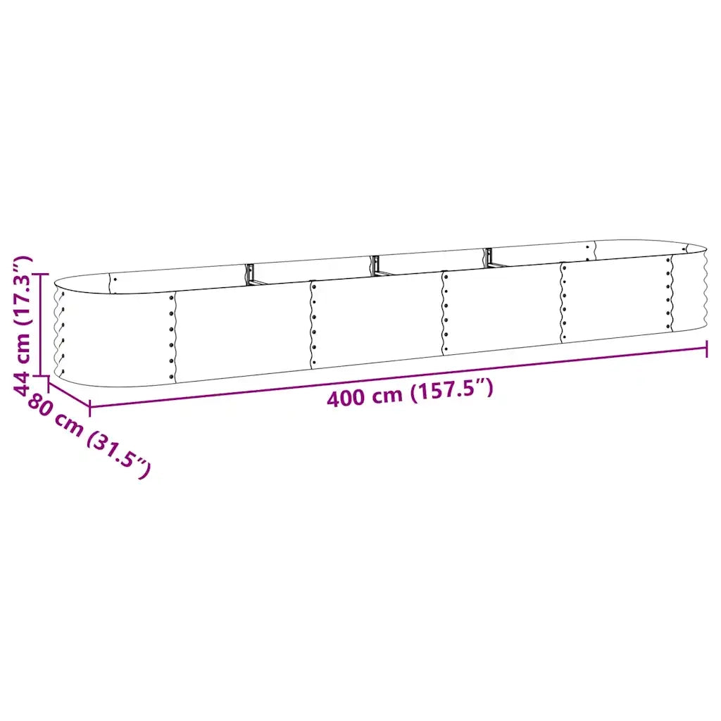 Letto Rialzato Giardino-Fioriera da Giardino 400x80x44 cm in Acciaio Zincato Argento