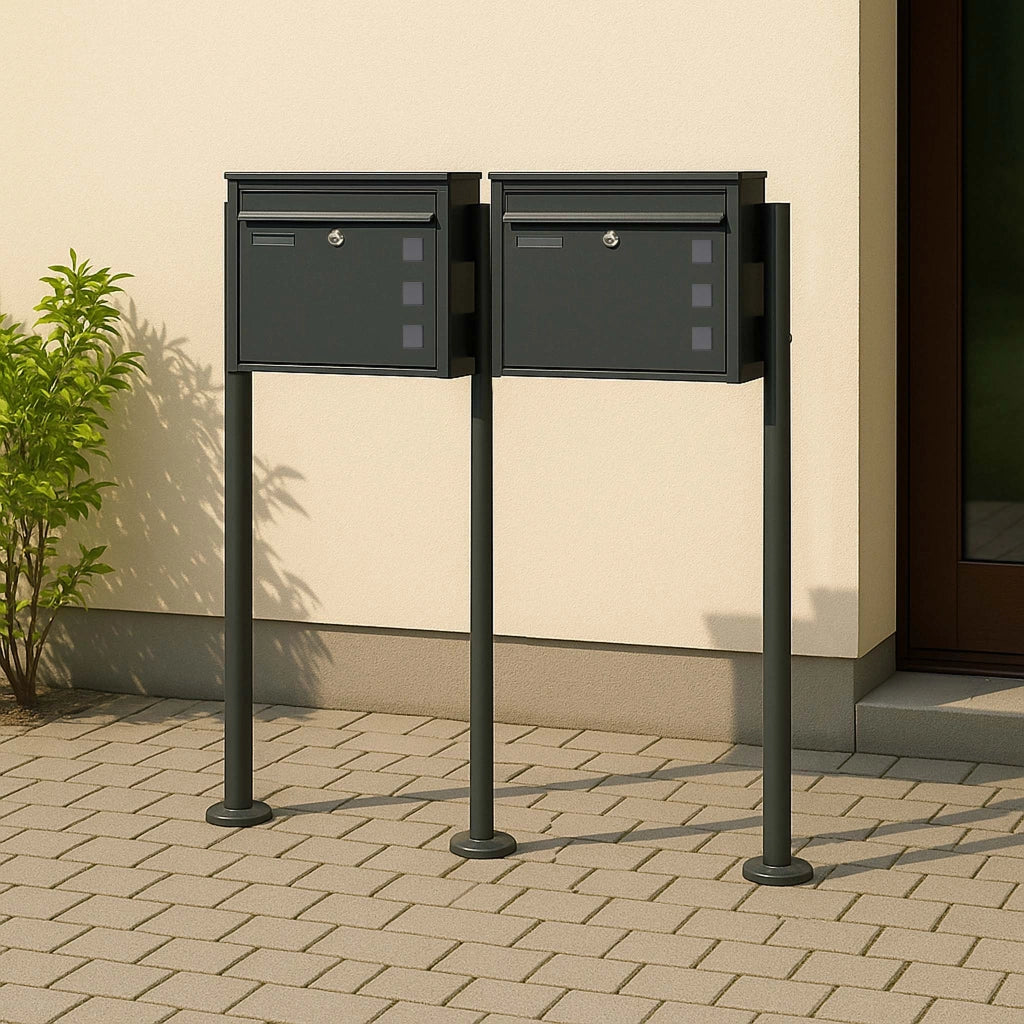 Set Cassetta postale doppia autoportante V12 antracite con telaio di supporto