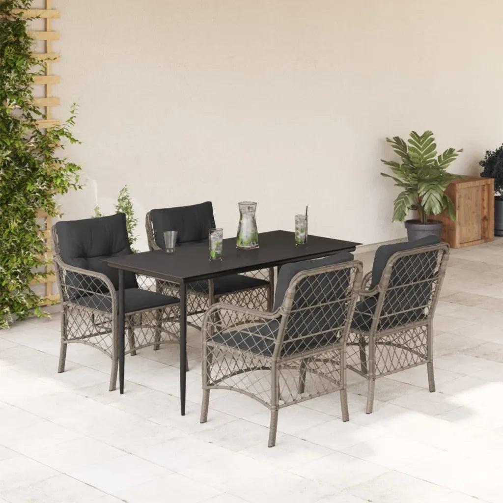 Set Pranzo da Giardino 5pz con Cuscini Grigio Chiaro Polyrattan