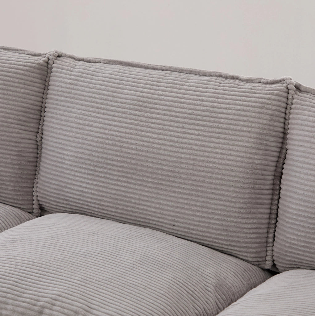 Divano 2 posti in tessuto corduroy grigio chiaro; 190x73x84 cm; con porta USB-C e tasche laterali